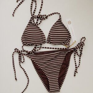 House of Harlow 1960 Striped Bikini Set M | Brown & White | NWT REVOLVE